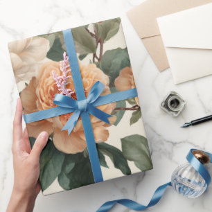 Romantisches Pfirsich-Päonien-Elfenbein-Blumenmust Geschenkpapier