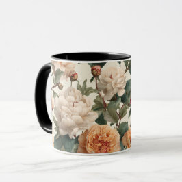Romantisches Pfirsich-Pfingstrosen-Elfenbein-Blume Tasse