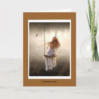 romantisches Photoböhmen Schaukel junges Mädchen Karte