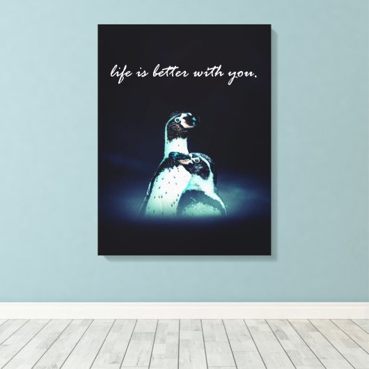 Romantisches Pinguin-Ehepaar ist besser mit dir Leinwanddruck (Insitu (Holzboden))