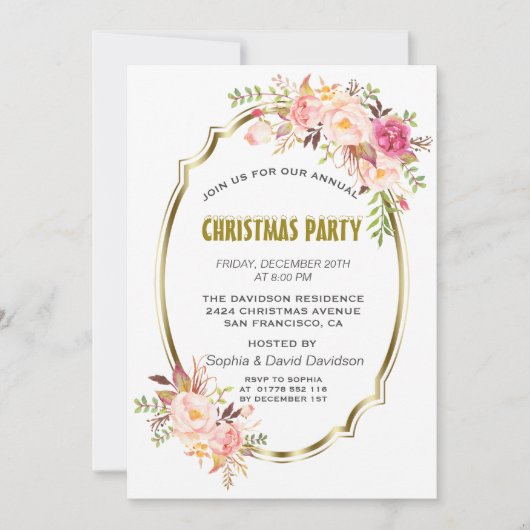 Romantisches Pink Blush Blues Gold Weihnachtsfest  Einladung (Vorderseite)