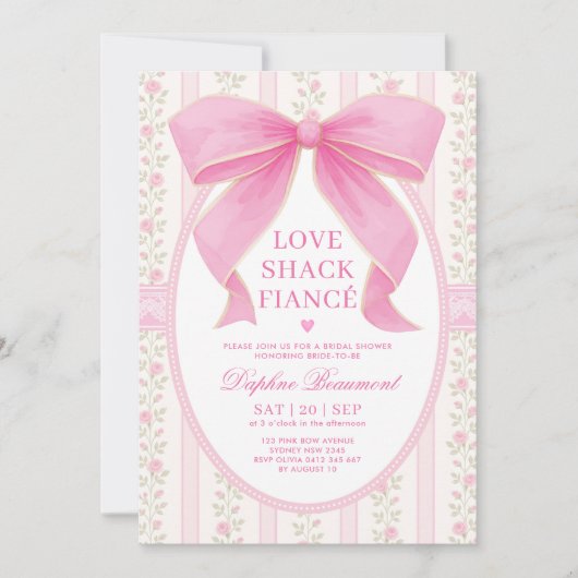 Romantisches Pink Bow Liebe Shack Fiancer Brautpar Einladung (Vorderseite)