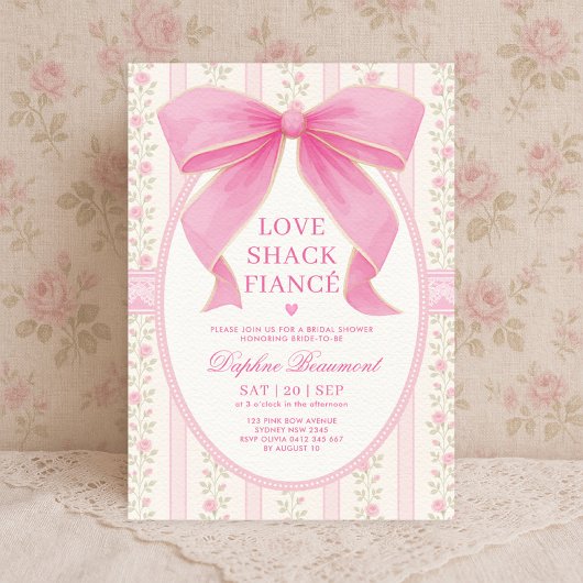 Romantisches Pink Bow Liebe Shack Fiancer Brautpar Einladung