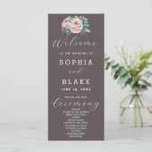Romantisches Pink Floral Ash Gray Wedding Program (Stehend Vorderseite)