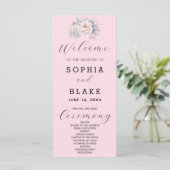Romantisches Pink Floral Soft Pink Hochzeitsprogra (Stehend Vorderseite)