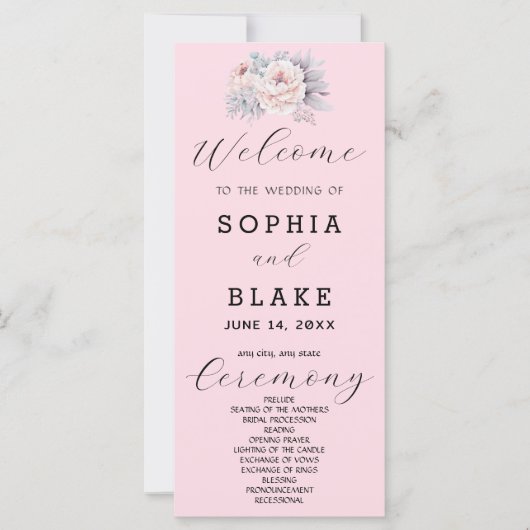 Romantisches Pink Floral Soft Pink Hochzeitsprogra (Vorderseite)