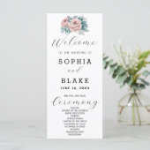 Romantisches Pink Floral White Wedding Programm (Stehend Vorderseite)