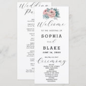 Romantisches Pink Floral White Wedding Programm (Vorne/Hinten)