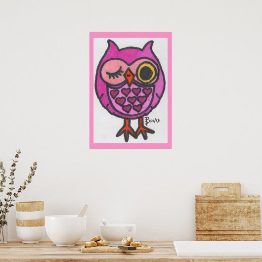 Romantisches Pink Owl Poster (Küche)