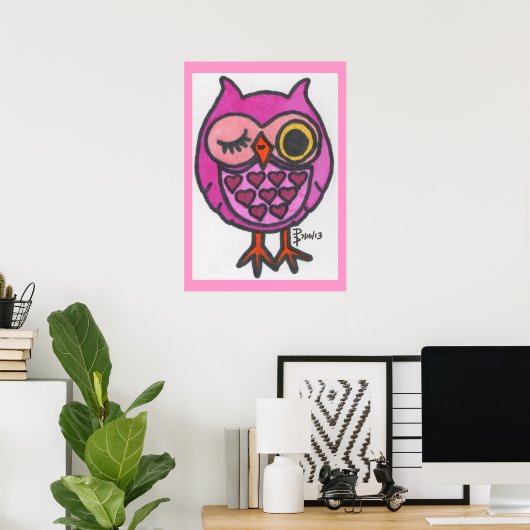 Romantisches Pink Owl Poster (Heimbüro)