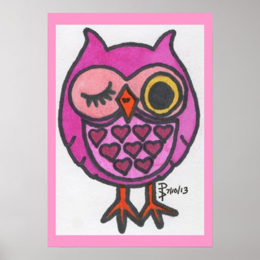Romantisches Pink Owl Poster (Vorne)