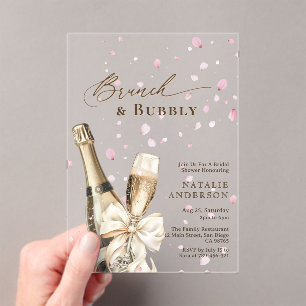 Romantisches Pink Petals Bubbly Bruch Brautparty Acryleinladungen