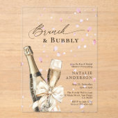 Romantisches Pink Petals Bubbly Bruch Brautparty Acryleinladungen (Vorderseite)