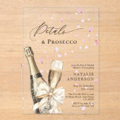 Romantisches Pink Petals Prosecco Bow Brautparty Acryleinladungen (Vorderseite)