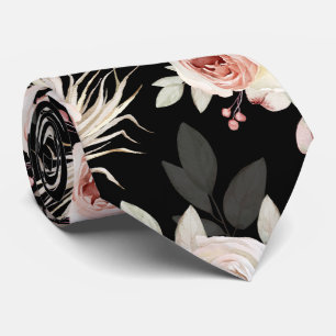 ROMANTISCHES PINK ROSE PATTERN AUF SCHWARZEN GRUPP KRAWATTE