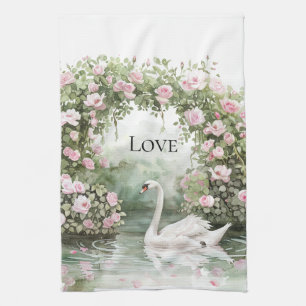 Romantisches Pink Roses Swan Brautparty Geschirrtuch