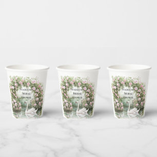 Romantisches Pink Roses Swan Brautparty Pappbecher