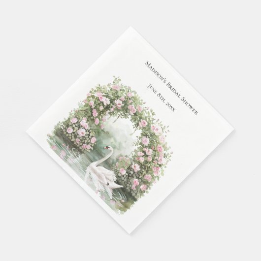 Romantisches Pink Roses Swan Brautparty Serviette (Ecke)