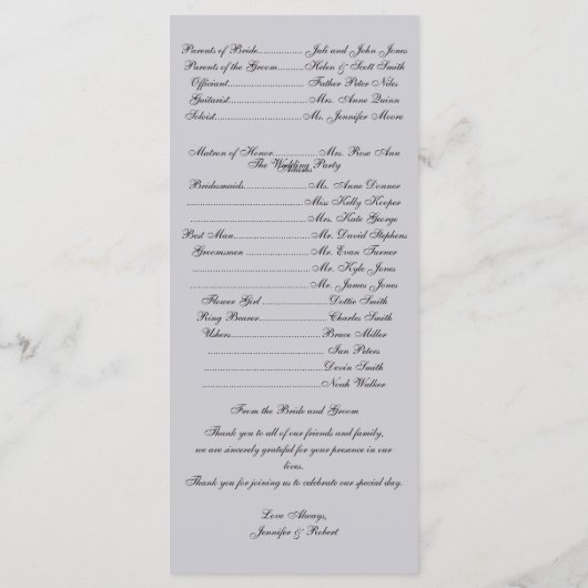 Romantisches Programm für graue Hochzeiten (Rückseite)