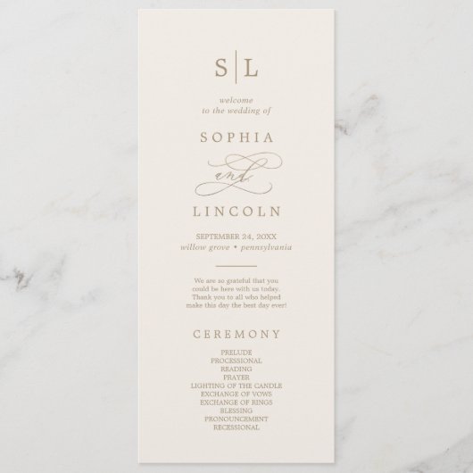 Romantisches Programm zur Hochzeit von Gold und El (Vorderseite)