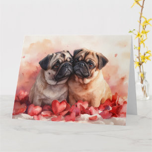 Romantisches Pug-Paar Wasserfarbe Herzliche Liebe Karte
