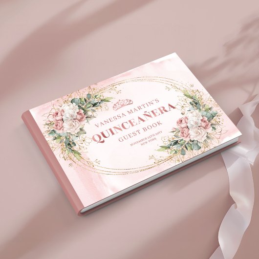 Romantisches Quince-Gästebuch mit rosafarbenen Blu Gästebuch