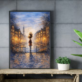 Romantisches Regenstadt-Wasserfarbenposter Poster