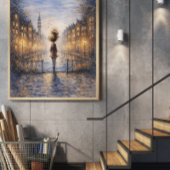 Romantisches Regenstadt-Wasserfarbenposter Poster