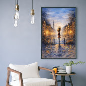 Romantisches Regenstadt-Wasserfarbenposter Poster