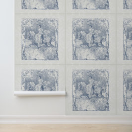 Romantisches Reits Mädchen Cottagecore Delft Blau  Tapete