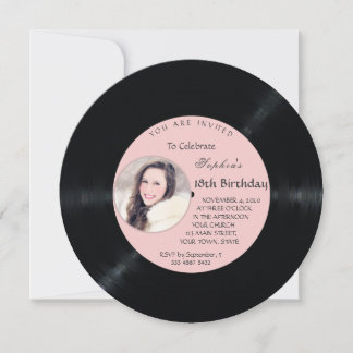 Romantisches Retro Vinyl Record Foto Geburtstag Einladung