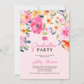 Romantisches Rosa Aquarell Abschluss Foto Einladung (Vorderseite)