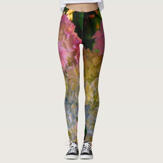 Romantisches Rosa, Blau, lila Hydrangea Leggings (Vorderseite)
