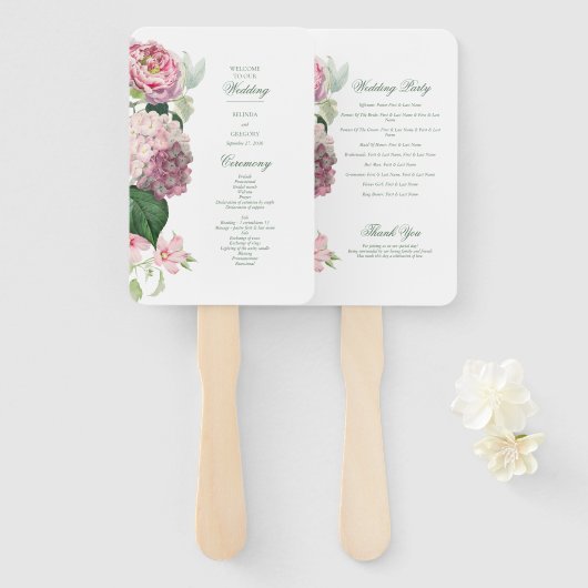 Romantisches rosa Blumen-Garten-Hochzeitsprogramm Fächer (Vorne und Hinten)