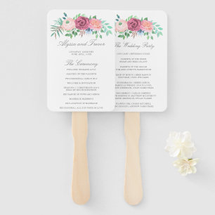 Romantisches rosa Blumen-Girlande-Hochzeitsprogram Fächer
