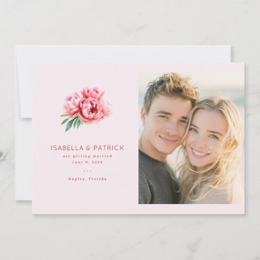 Romantisches rosa Blumenfoto Save The Date (Vorderseite)