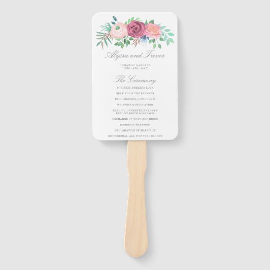 Romantisches Rosa Blumengarten Hochzeitsprogramm Fächer (Vorderseite)