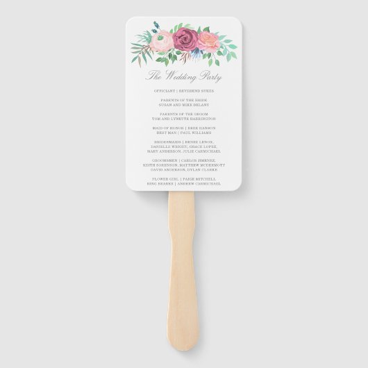 Romantisches Rosa Blumengarten Hochzeitsprogramm Fächer (Rückseite)