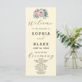 Romantisches Rosa Blumengelb-Hochzeitsprogramm (Stehend Vorderseite)