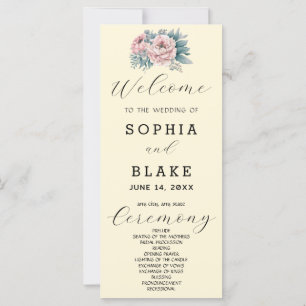 Romantisches Rosa Blumengelb-Hochzeitsprogramm