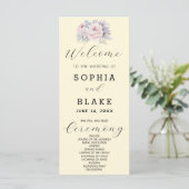 Romantisches Rosa Blumengelb-Hochzeitsprogramm (Stehend Vorderseite)