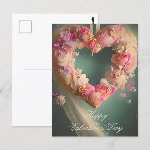 Romantisches rosa Blumenherz zum Valentinstag Postkarte