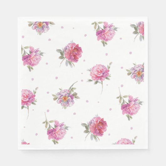 Romantisches rosa Blumenmuster Wasserfarben-Muster Serviette (Vorderseite)