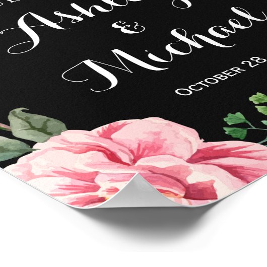 Romantisches Rosa Blumenreath Classy Wedding Sign Poster (Ecke)