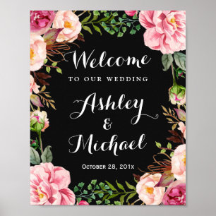 Romantisches Rosa Blumenreath Classy Wedding Sign Poster