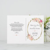 Romantisches Rosa Blush Bloral Gold Hochzeitsprogr (Stehend Vorderseite)