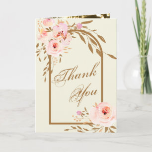 Romantisches Rosa Blush Gold Floral Wedding Foto Dankeskarte