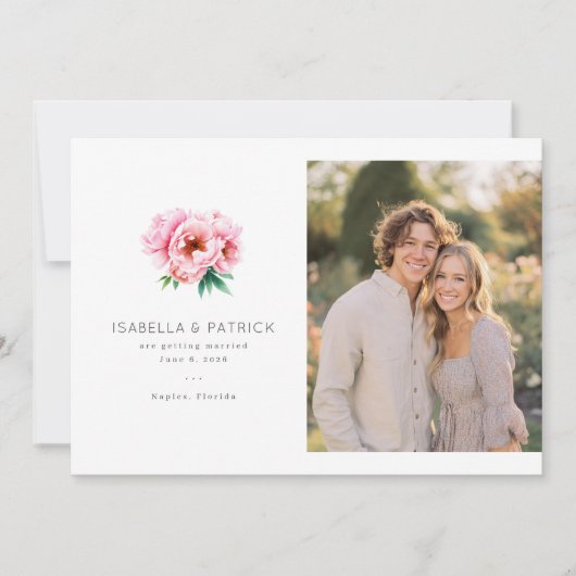 Romantisches rosa botanisches Foto Save The Date (Vorderseite)