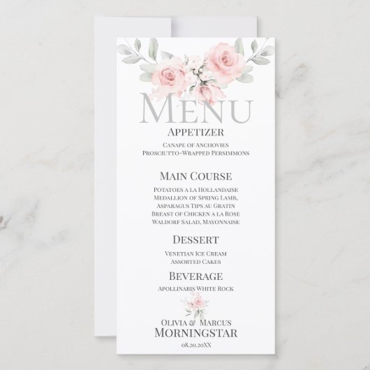 Romantisches rosa Bouquet Wedding Menu (Vorderseite)