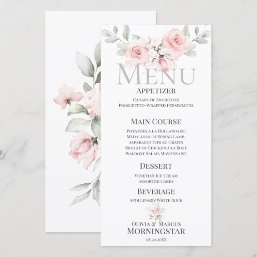Romantisches rosa Bouquet Wedding Menu (Vorne/Hinten)